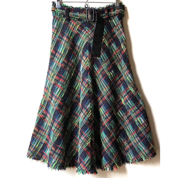 Zara Autumn Vintage Tweed Tartan Plaid High Waist Midi Skirt Size XS - Picture 4 of 15